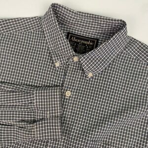Abercrombie & Fitch Mens M Shirt Gray Blue Plaid Long Sleeve Button Down VTG